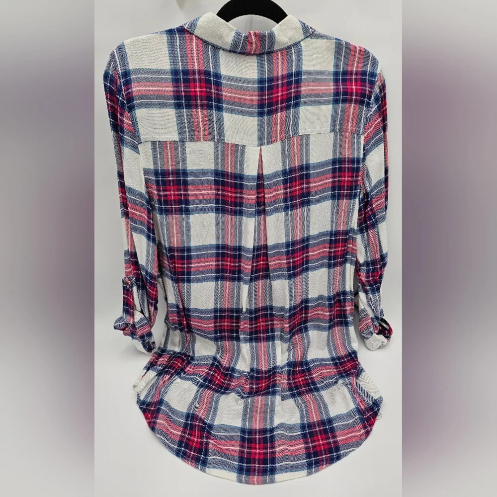 Tinsel Women’s Large Pink Blue Plaid Long Sleeve Button Down Shirt 100% Rayon - Picture 4 of 16